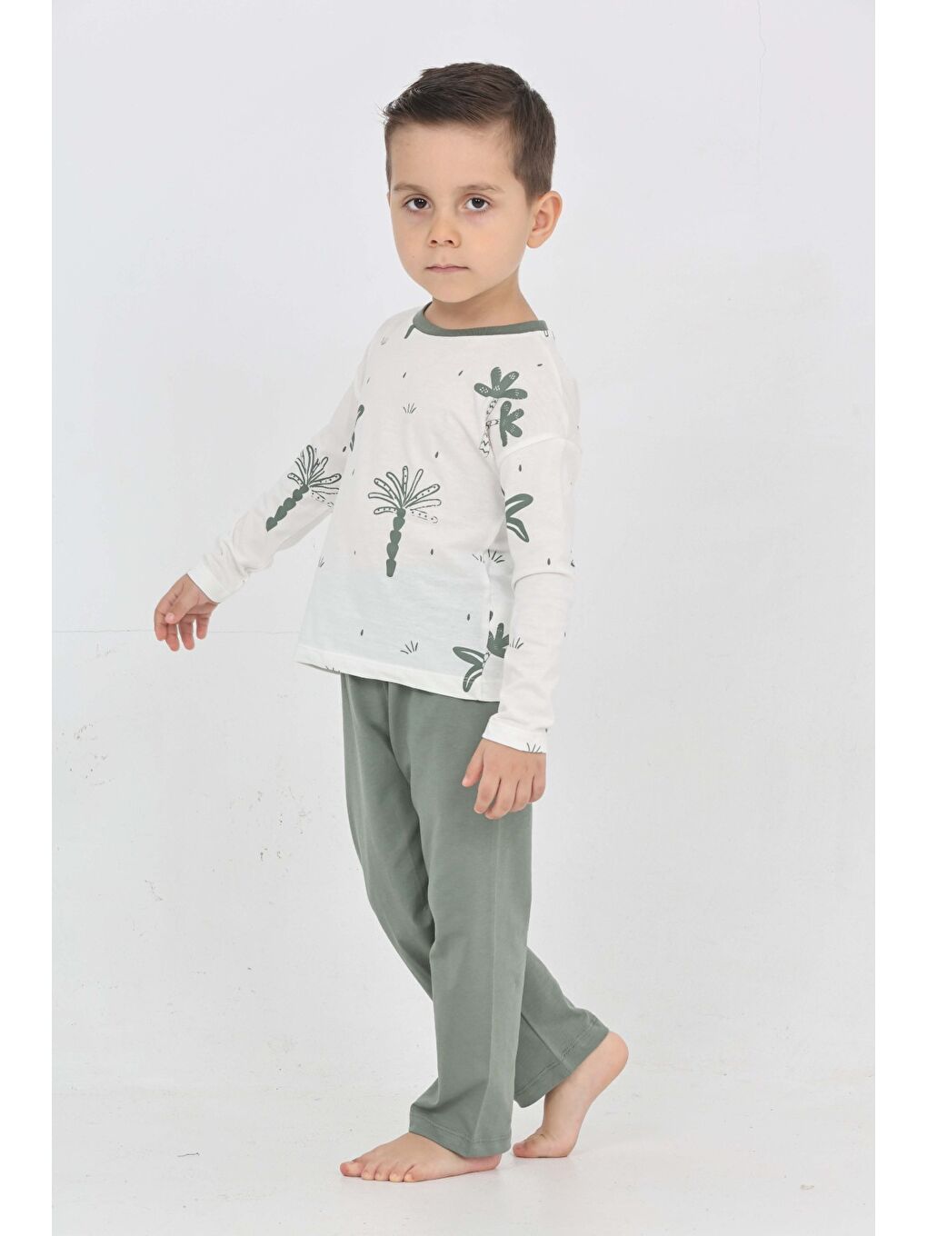 Yeşil Erkek Çocuk Palmiye Baskılı Pijama Takım-3