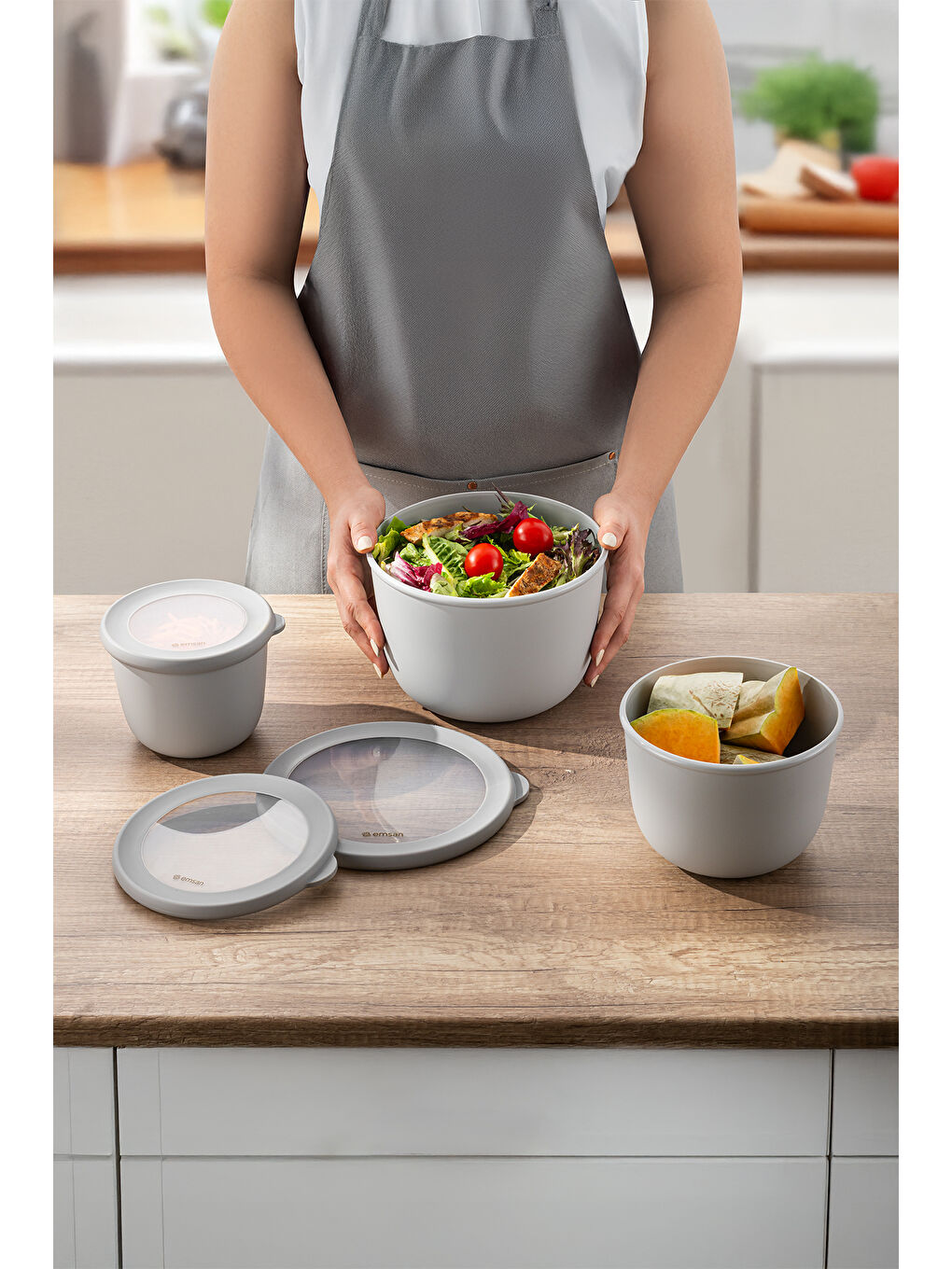 Lora 3'lü Saklama Kabı Gri-1