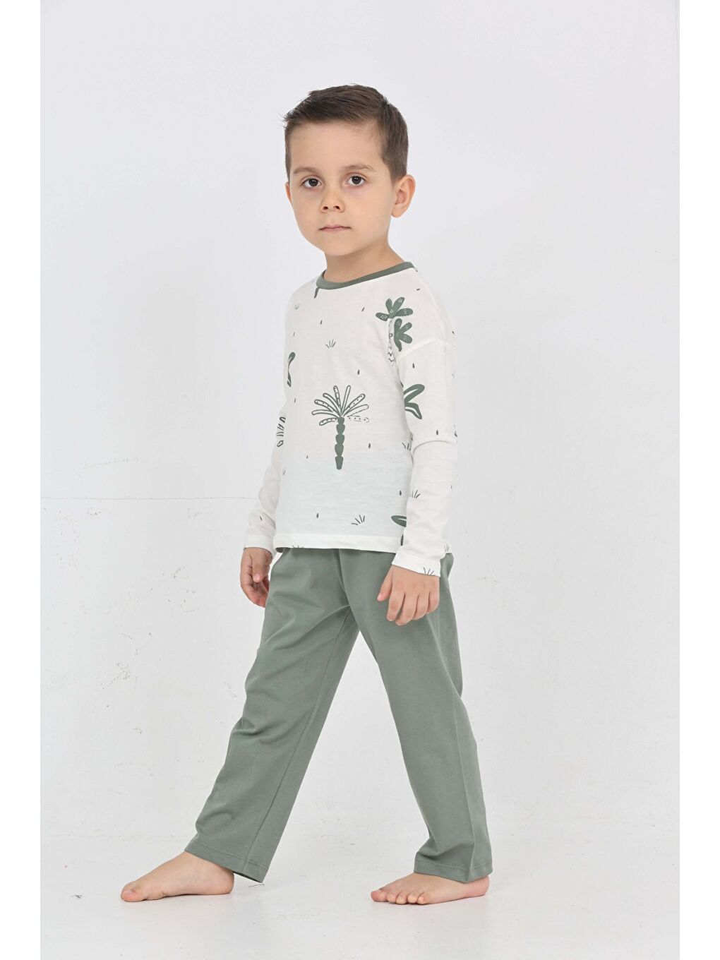 Yeşil Erkek Çocuk Palmiye Baskılı Pijama Takım-4