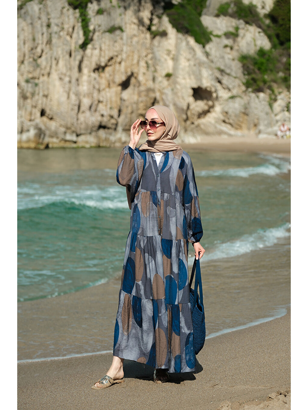 Kadın Parça Desenli Elbise Lacivert-1