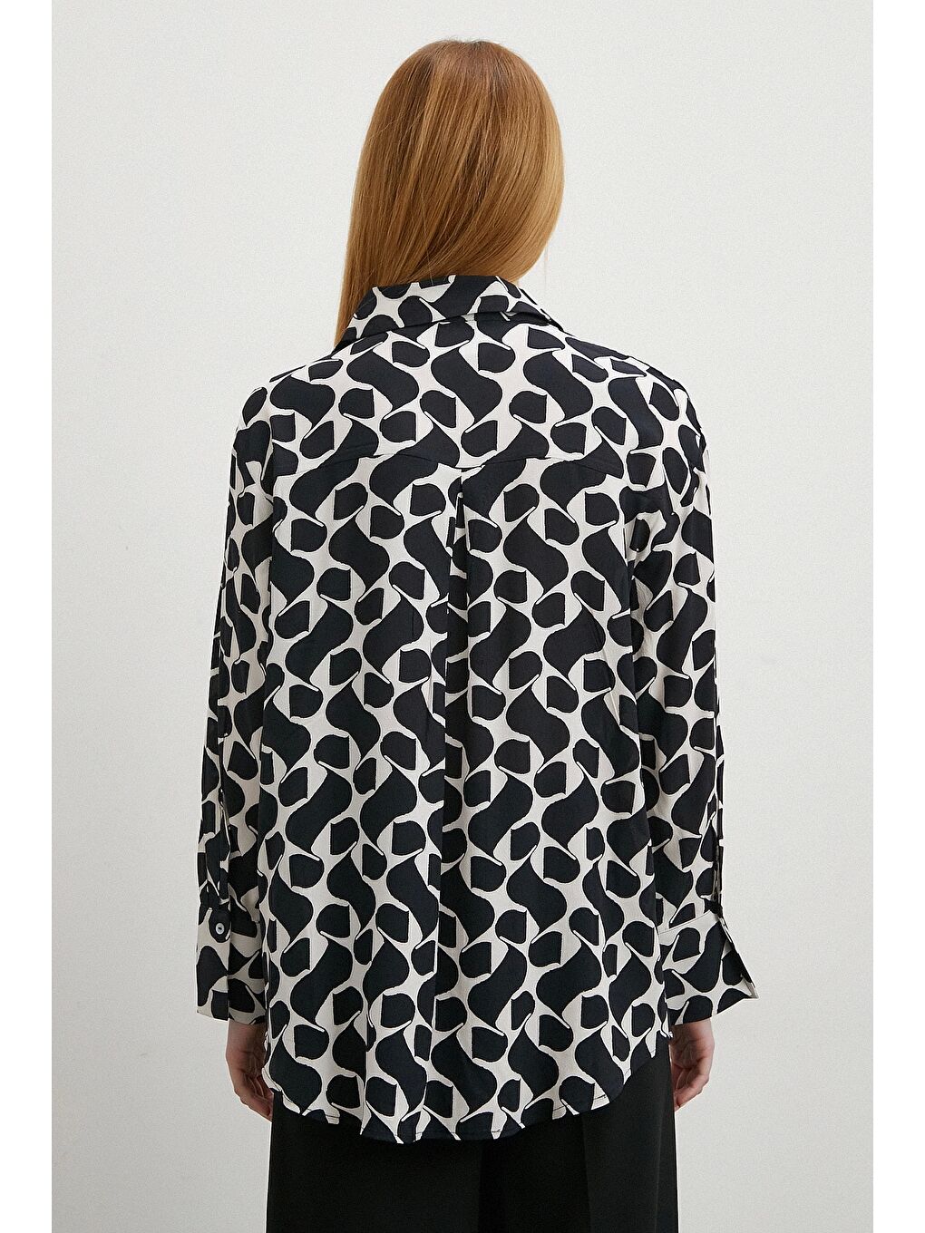 Kontrast Desenli Maroken Viskon Gömlek Siyah-2