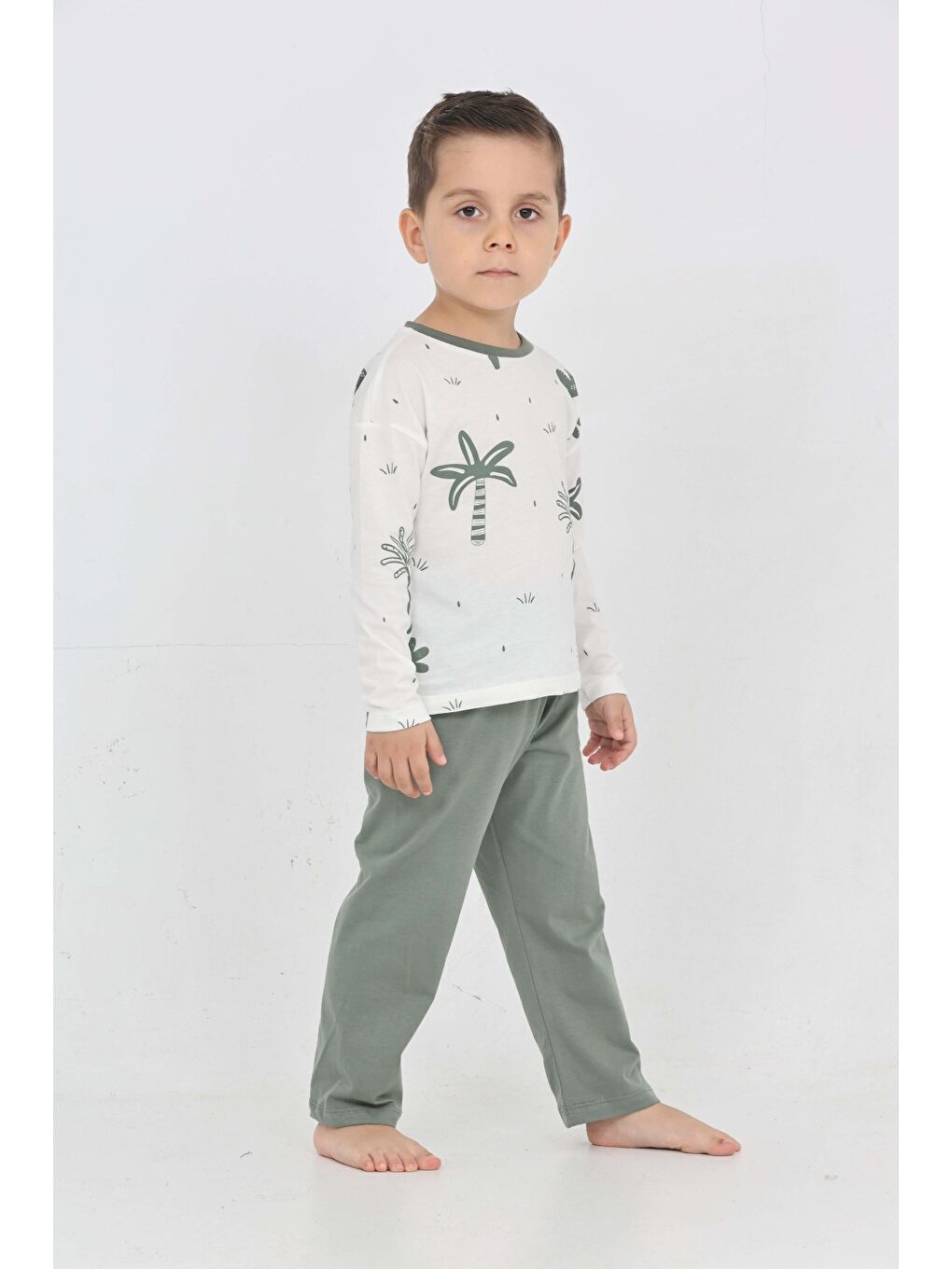 Yeşil Erkek Çocuk Palmiye Baskılı Pijama Takım-5