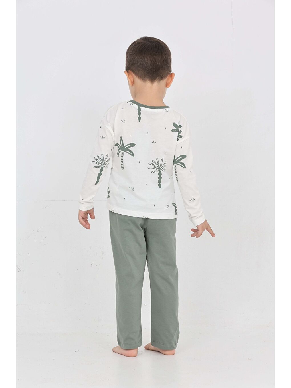 Yeşil Erkek Çocuk Palmiye Baskılı Pijama Takım-6