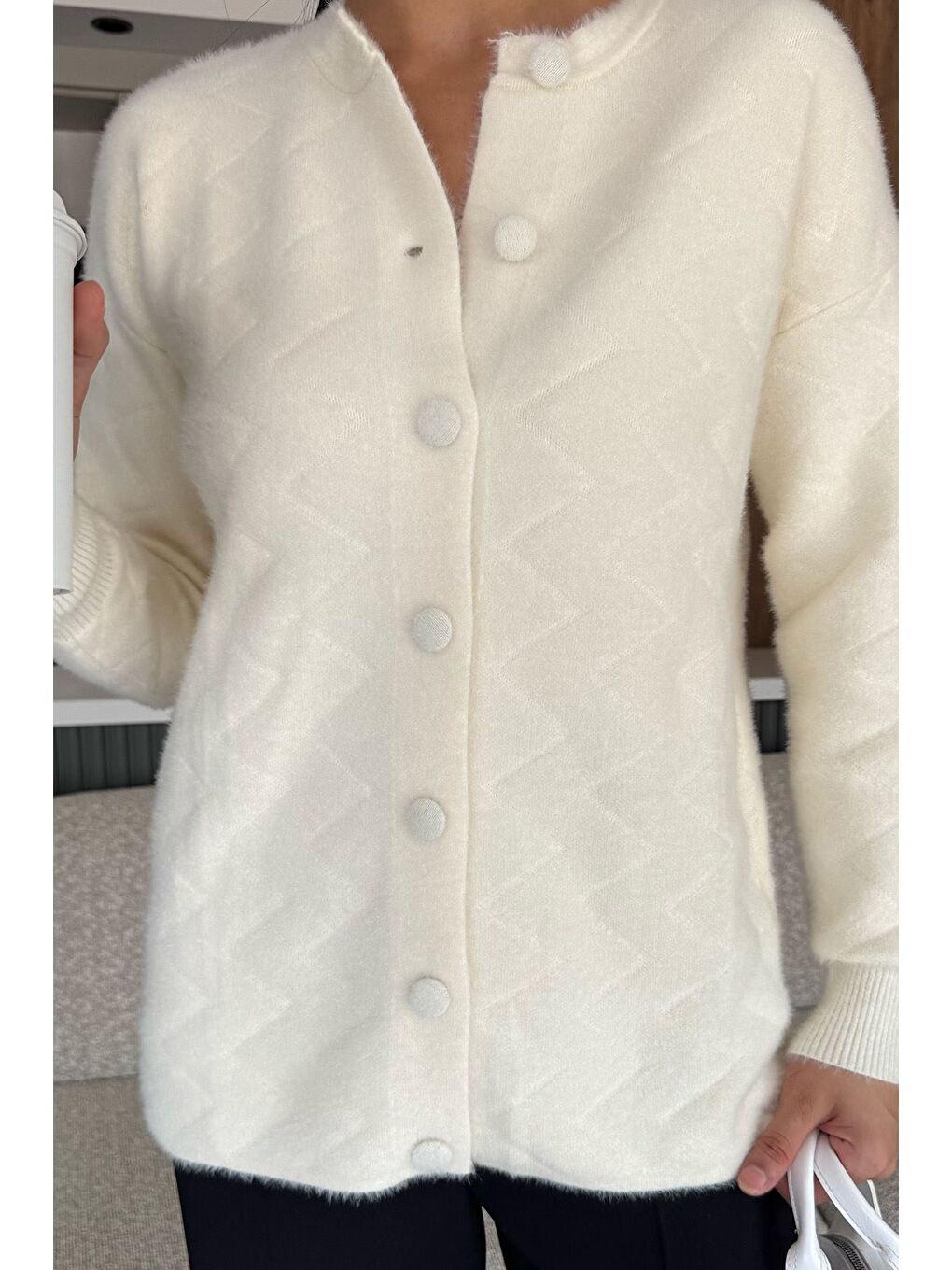 Ekru Kadın Ön Düğmeli Yumoş İplik Triko Ceket (s-m-l Uyumludur)-2