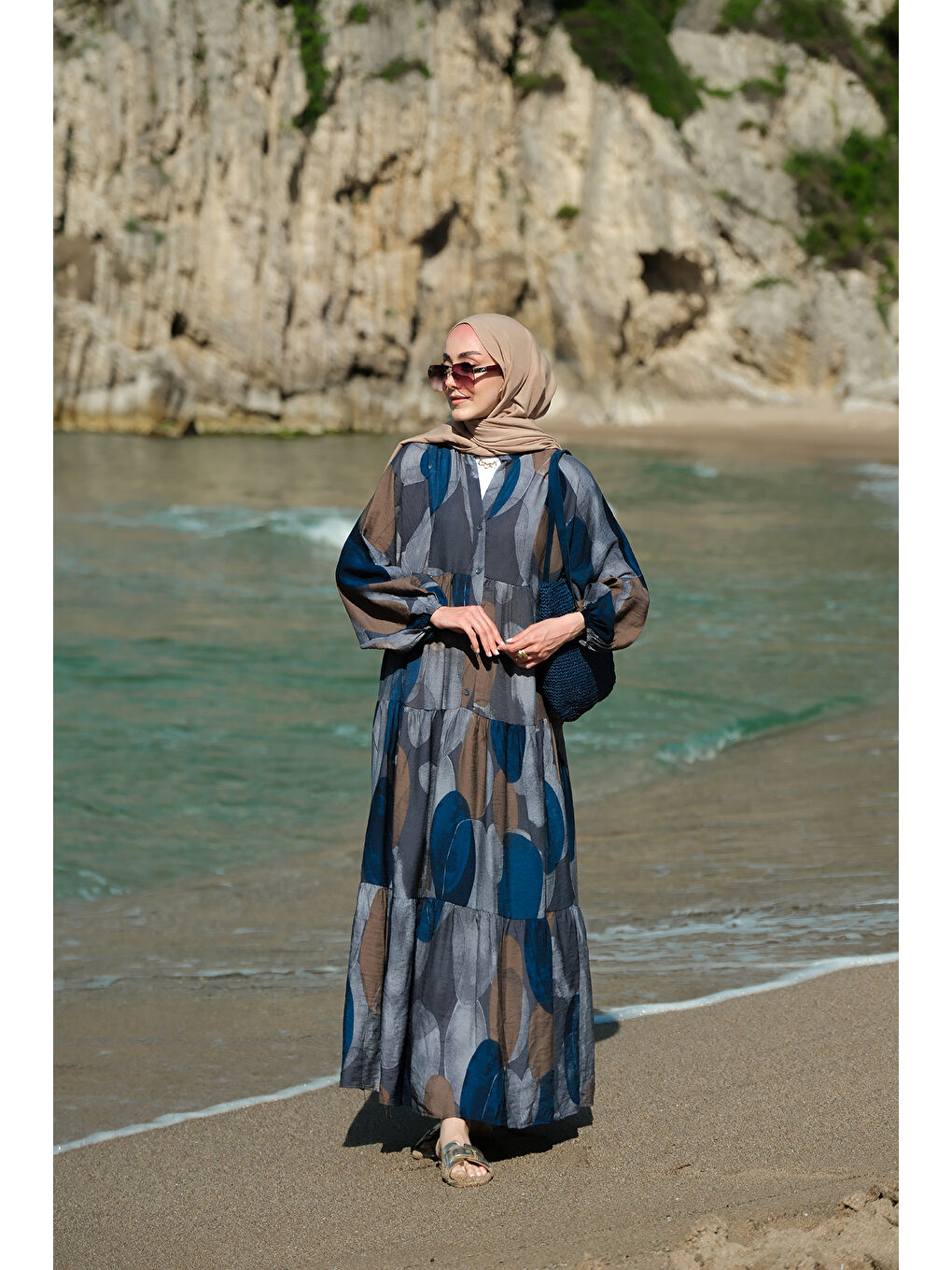 Kadın Parça Desenli Elbise Lacivert-2