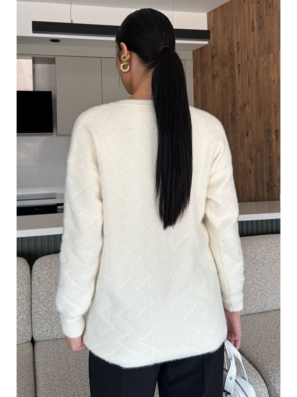 Ekru Kadın Ön Düğmeli Yumoş İplik Triko Ceket (s-m-l Uyumludur)-3