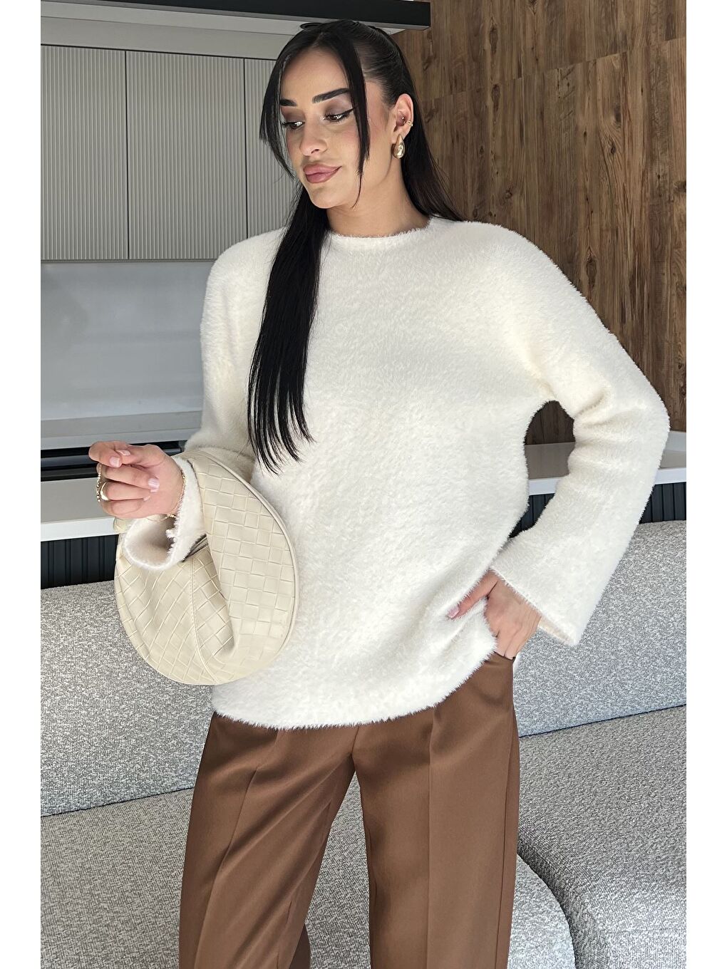 Ekru Salaş Sakallı Triko Kazak (s,m,l,xl Uyumludur)