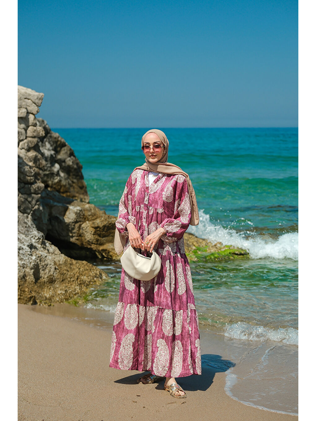 Kadın Bohem Desenli Elbise Mor-2