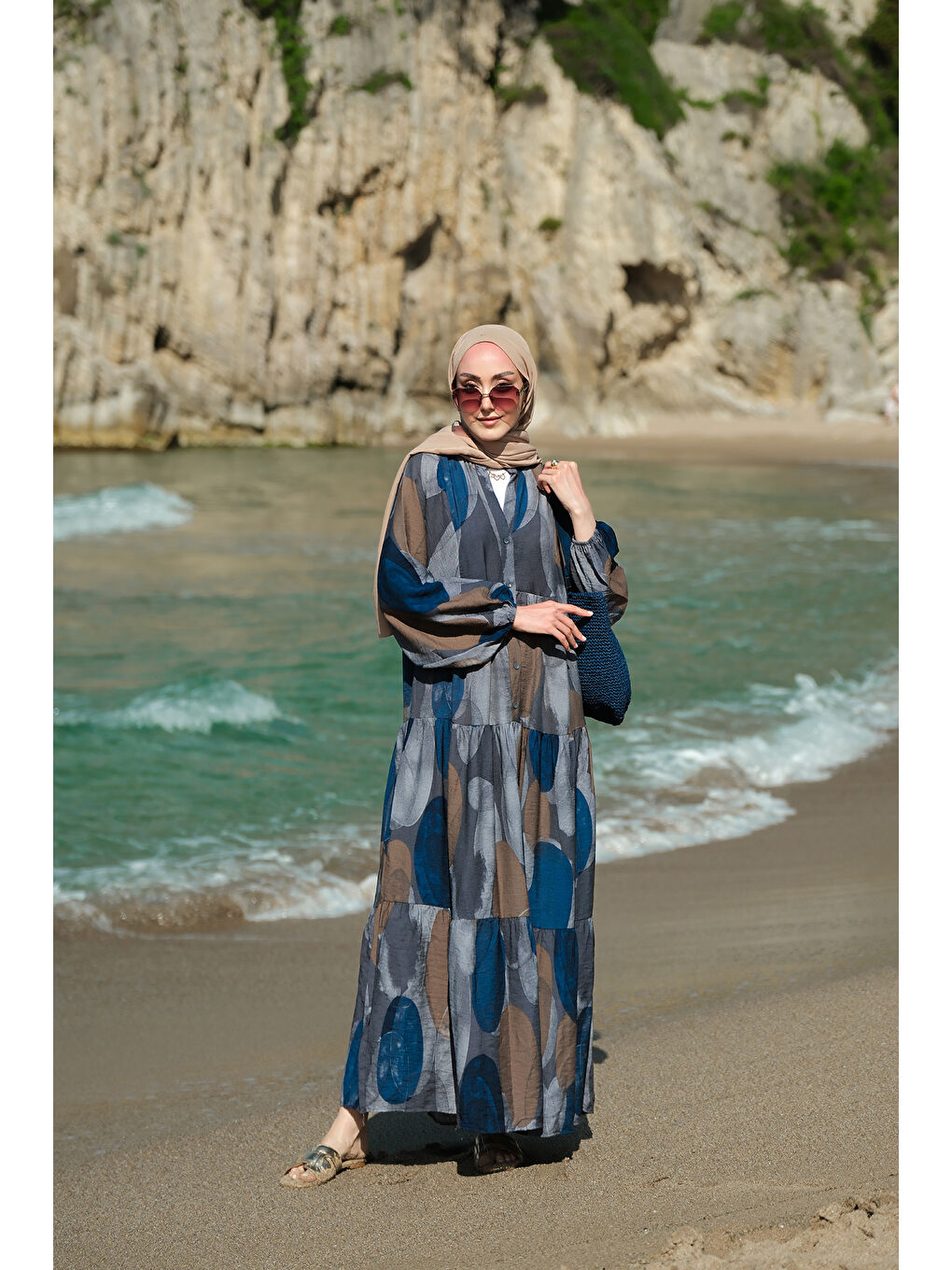 Kadın Parça Desenli Elbise Lacivert-3