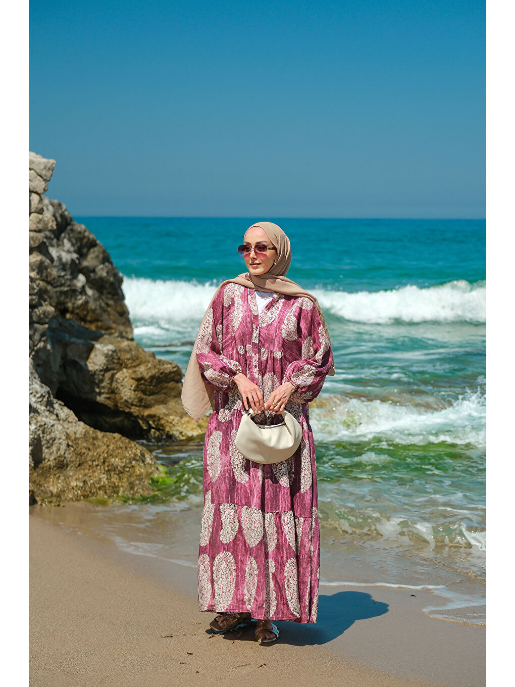 Kadın Bohem Desenli Elbise Mor-3