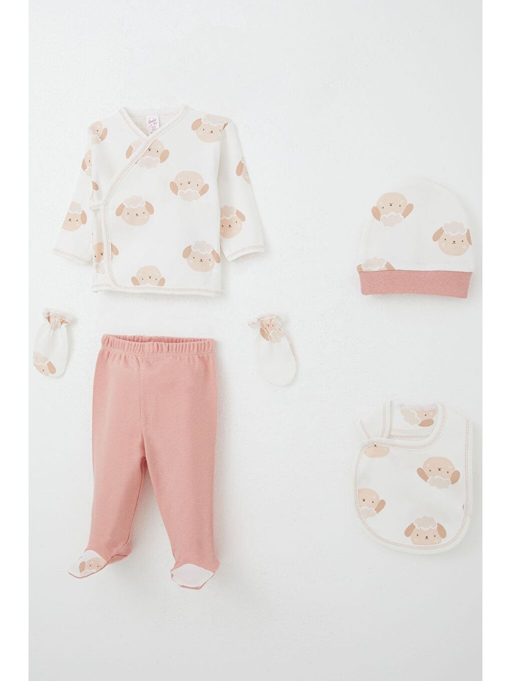Kız Bebek Hastane Çıkışı 5 Li Sevimli Koyuncuk Desenli Beyaz (0-3 Ay)-1