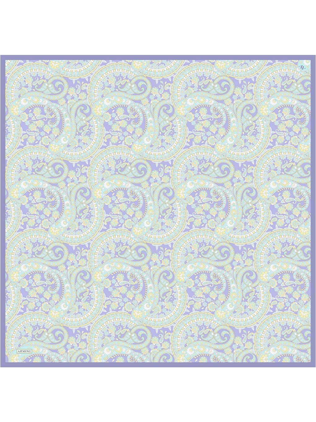 Yeşil Etnik Desen Saf İpek Twill Eşarp 9304 34-3