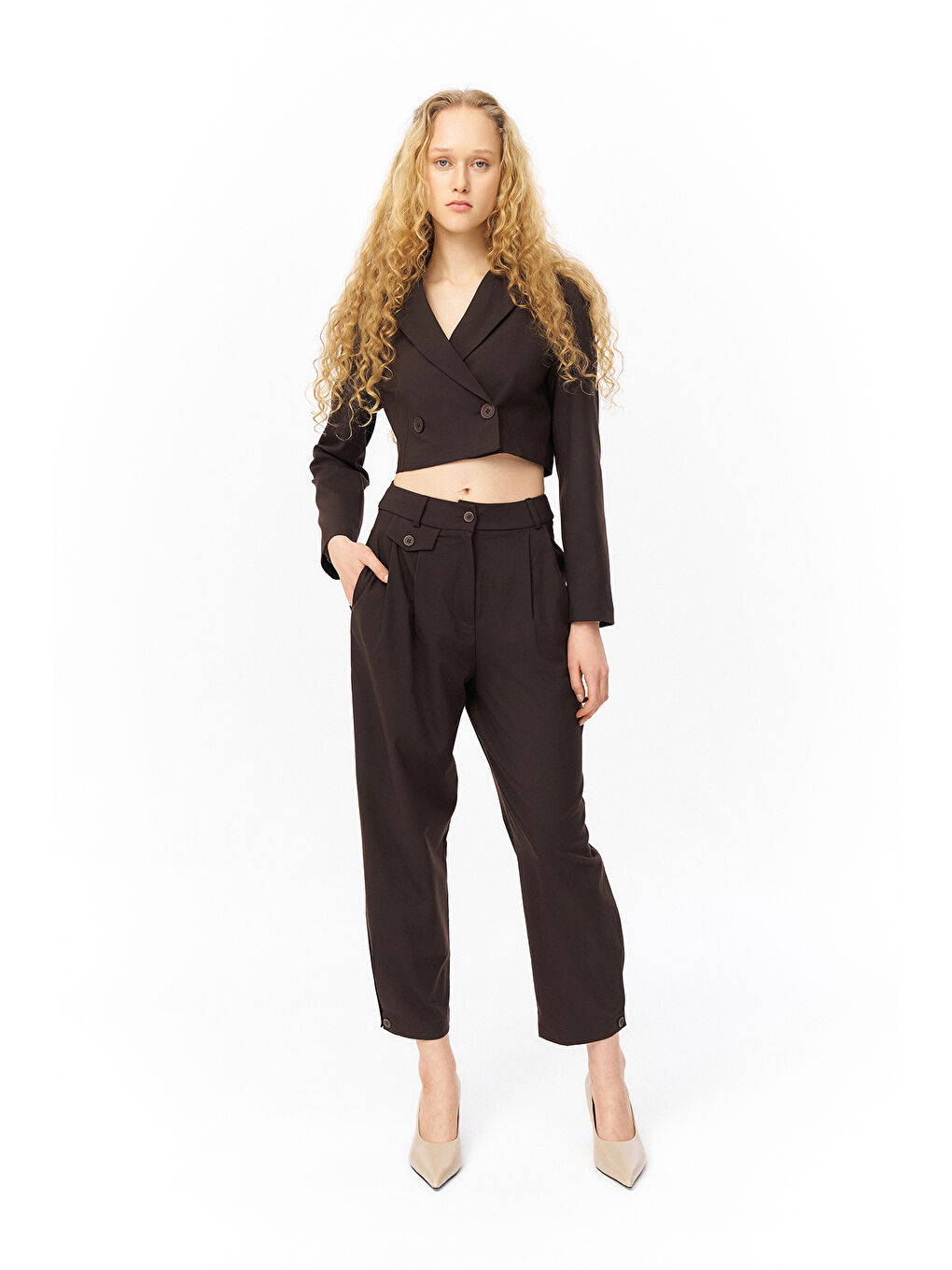 Pile Detaylı  Pantolon Kahverengi