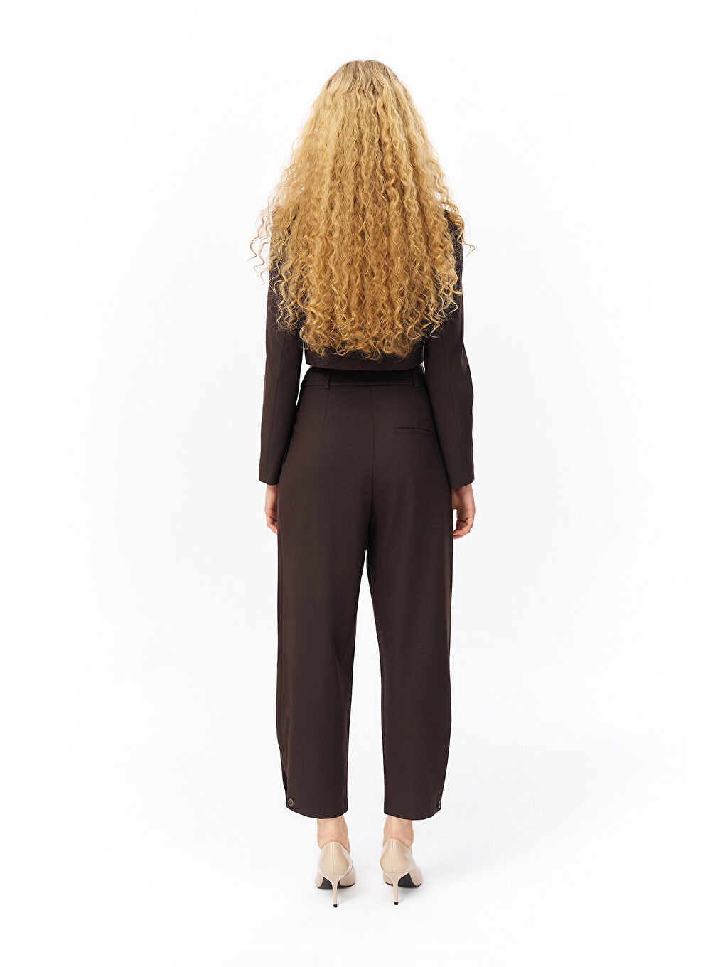 Pile Detaylı  Pantolon Kahverengi-4