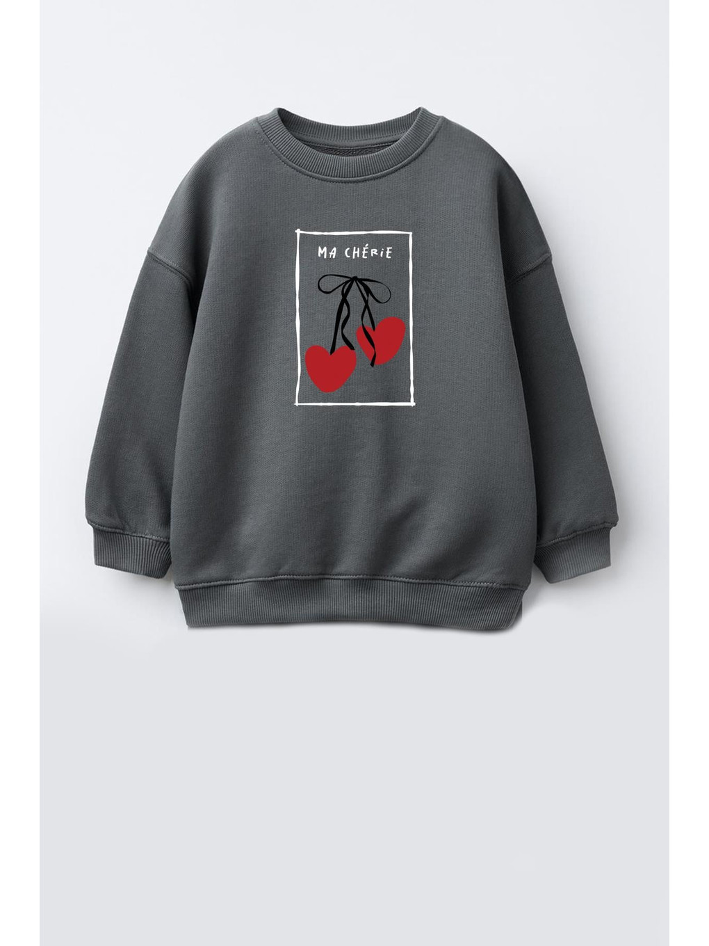 Antrasit Kız Çocuk Baskılı 3 İplik Pamuklu Kumaş Sweatshirt