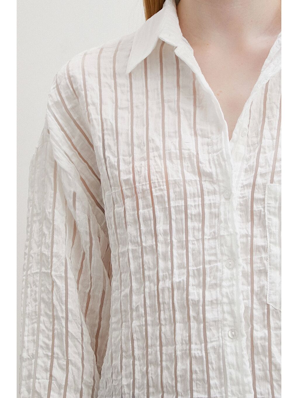 Transparan Çizgili Gömlek Beyaz-5