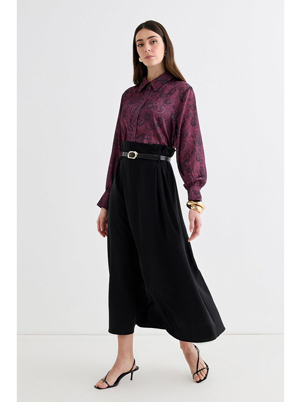 Kemerli Pili Detaylı Etek Siyah-2