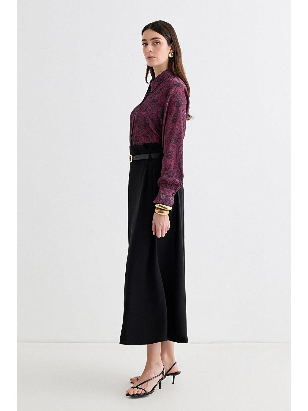 Kemerli Pili Detaylı Etek Siyah-4