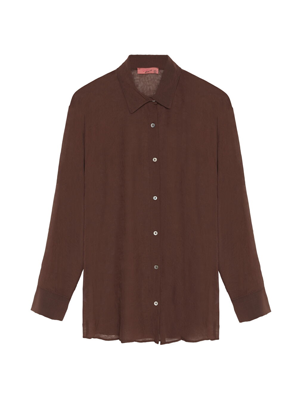 Düğmeli Şifon Gömlek Kahverengi-1