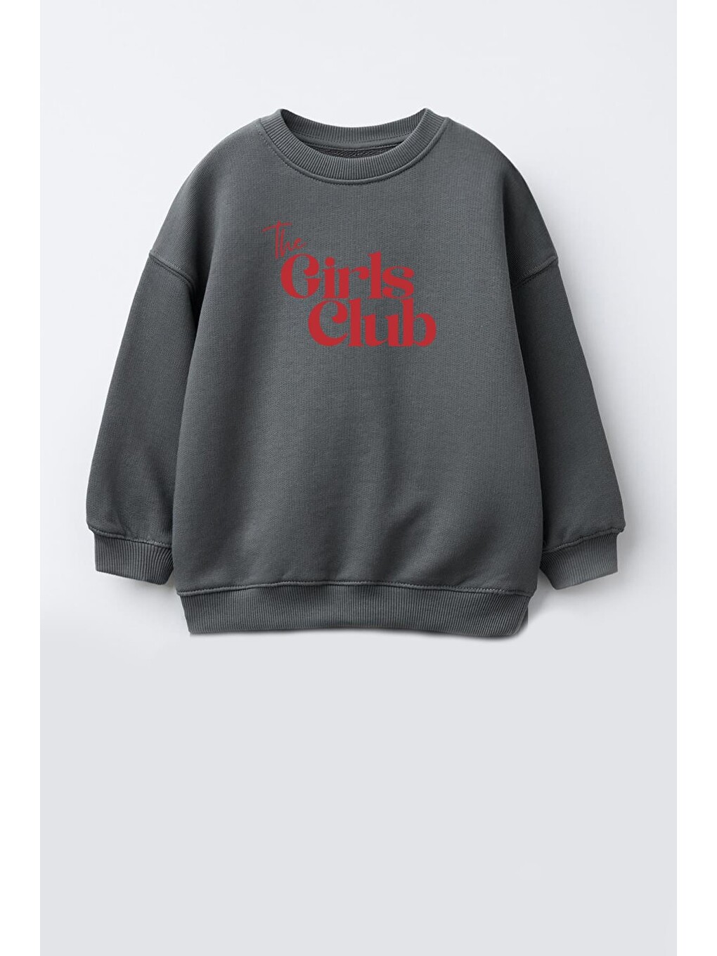 Antrasit Kız Çocuk Baskılı 3 İplik Kumaş Pamuklu Sweatshirt