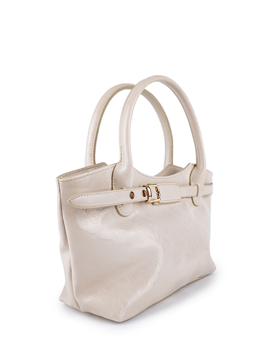 Ekru Kemer Detaylı Suni Deri Kadın El Çanta Stars Krem-1