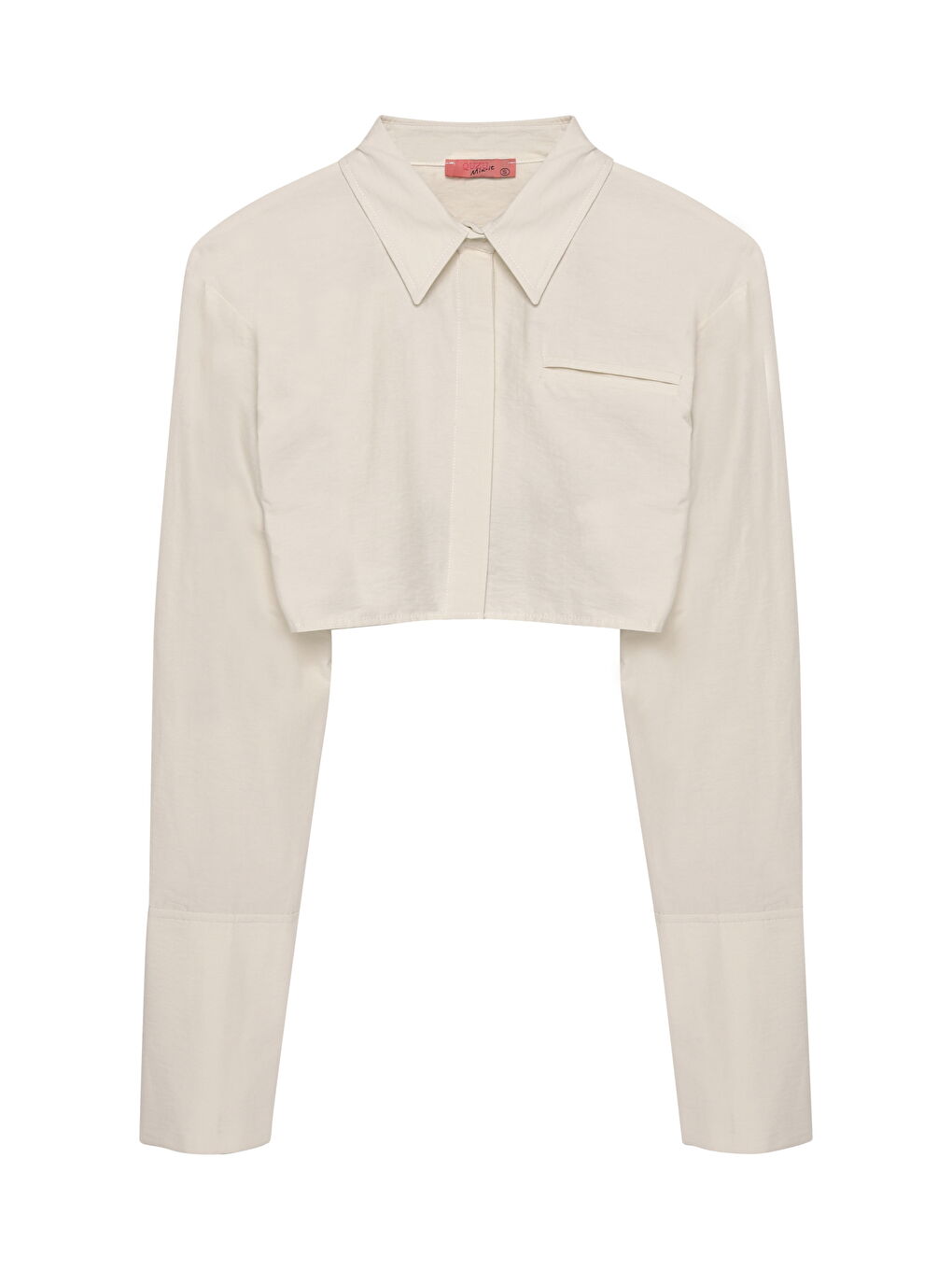 Bej Sırtı Dekolte Kemerli Crop Gömlek Taş-1
