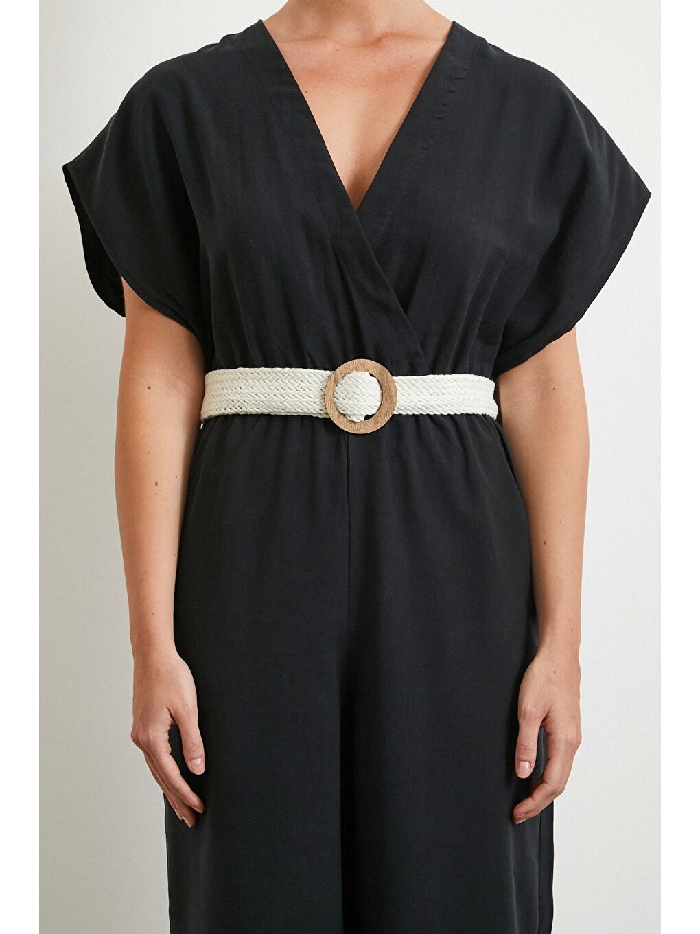 Kemer Detaylı Yarasa Kol Tulum Siyah-4