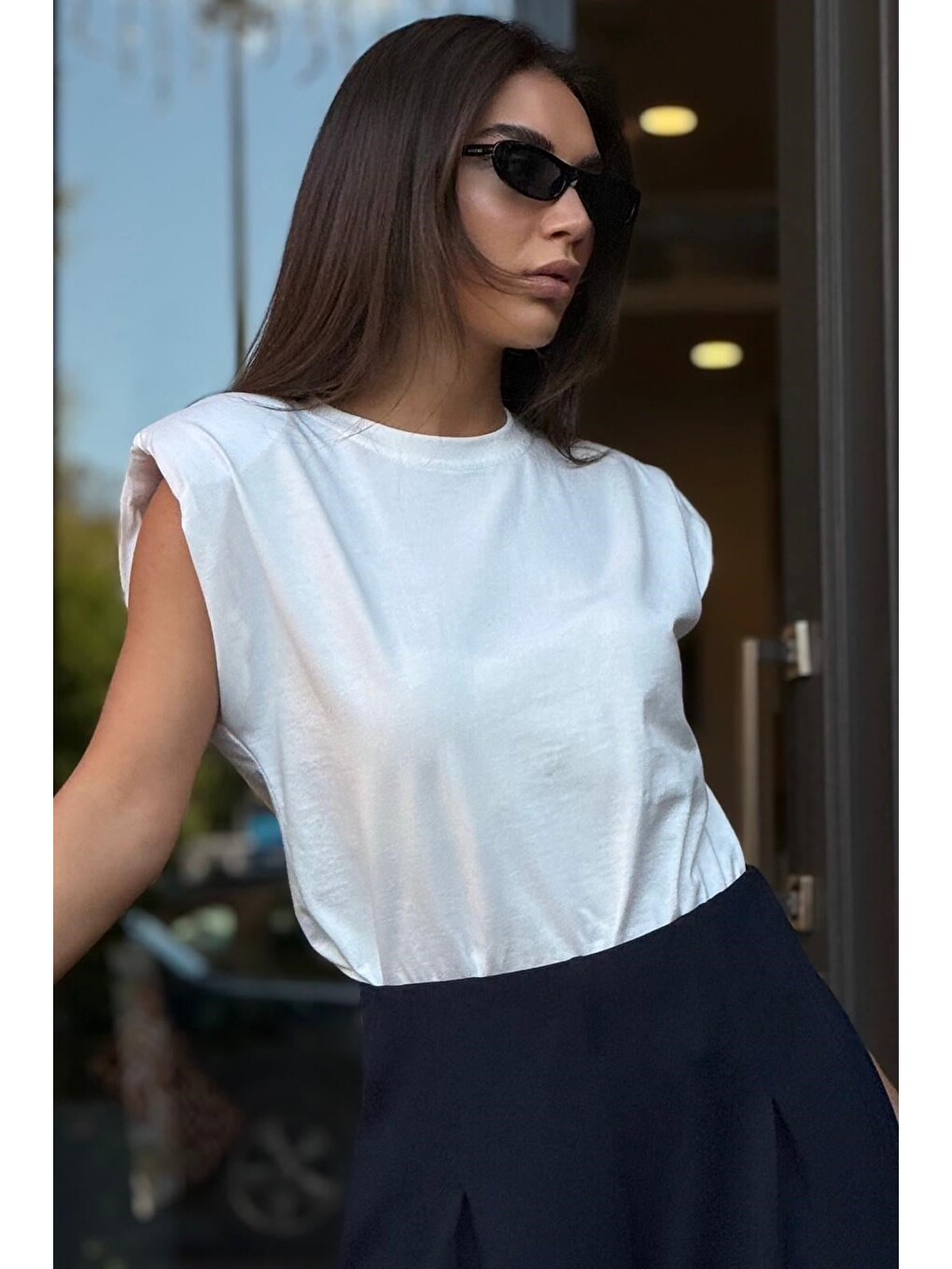 Beyaz Vatkalı Basic Tişört Mg2809-3