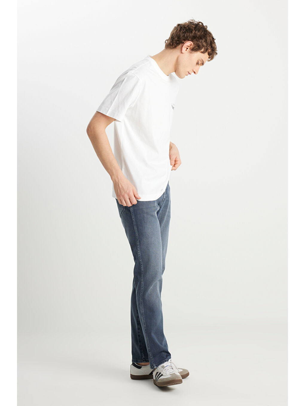 %100 Pamuk Frank Relaxed Fit Geniş Kesim Açık Gri Jean Denim Pantolon-1