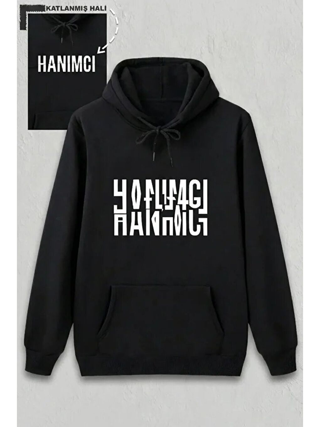 Sevgililer Günü Özel Kapüşonlu Hanımcı Baskılı Oversize Sweatshirt - Siyah