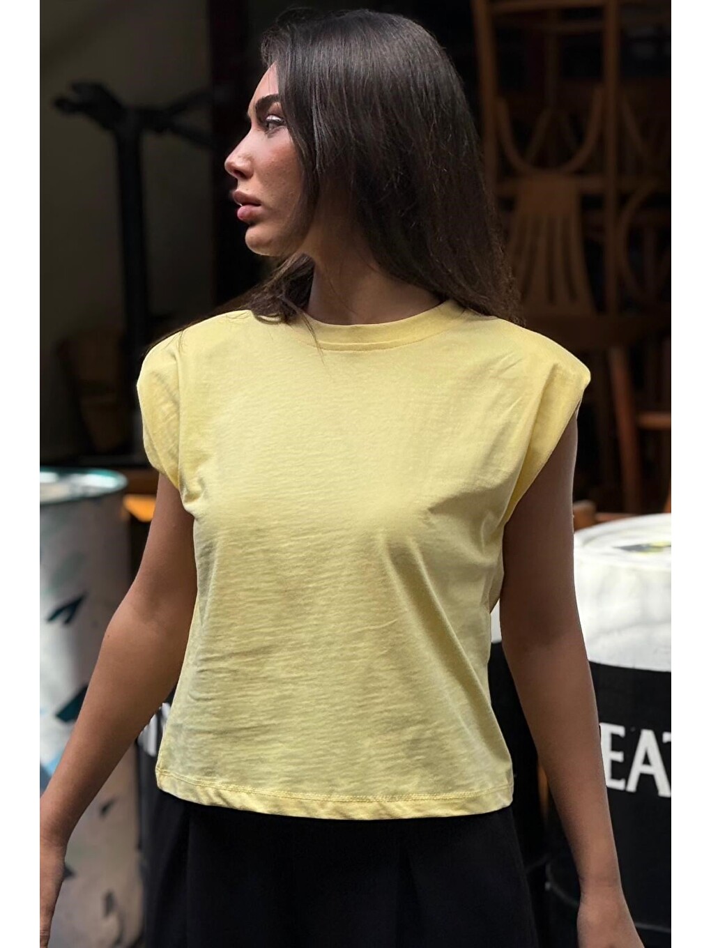 Sarı Vatkalı Basic Tişört Mg2809-1
