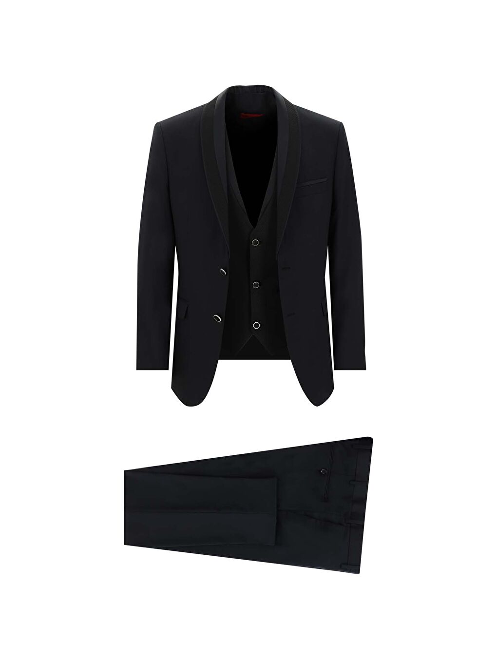 Siyah Slim Fit Dar Kesim Şal Yaka Yelekli Smokin & Damatlık