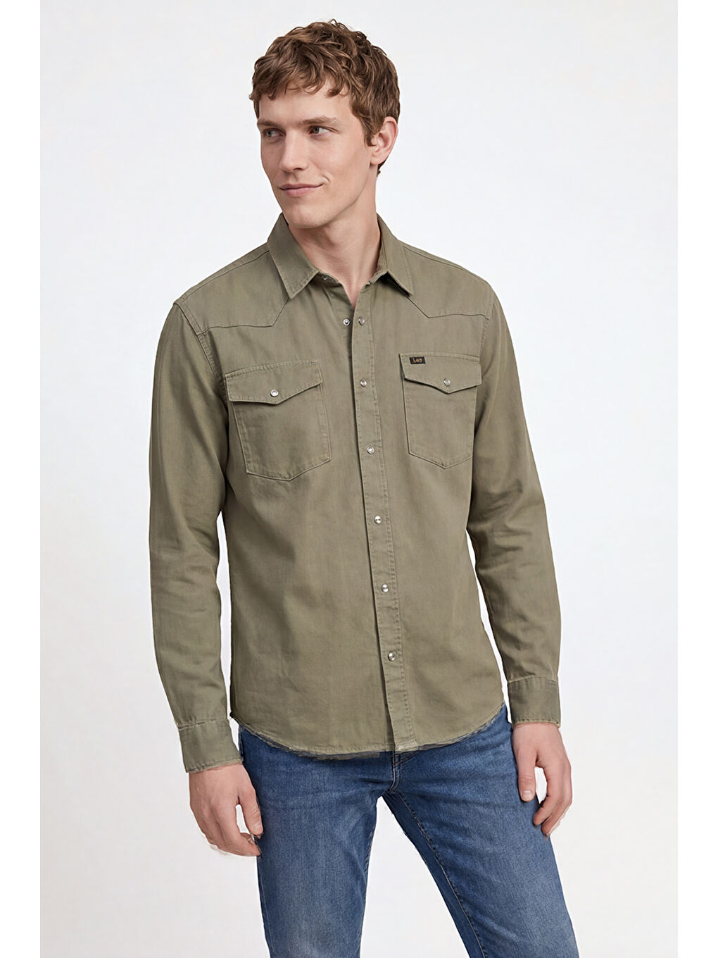 Haki %100 Pamuk Western Regular Fit Normal Kesim Cepli Gömlek-1