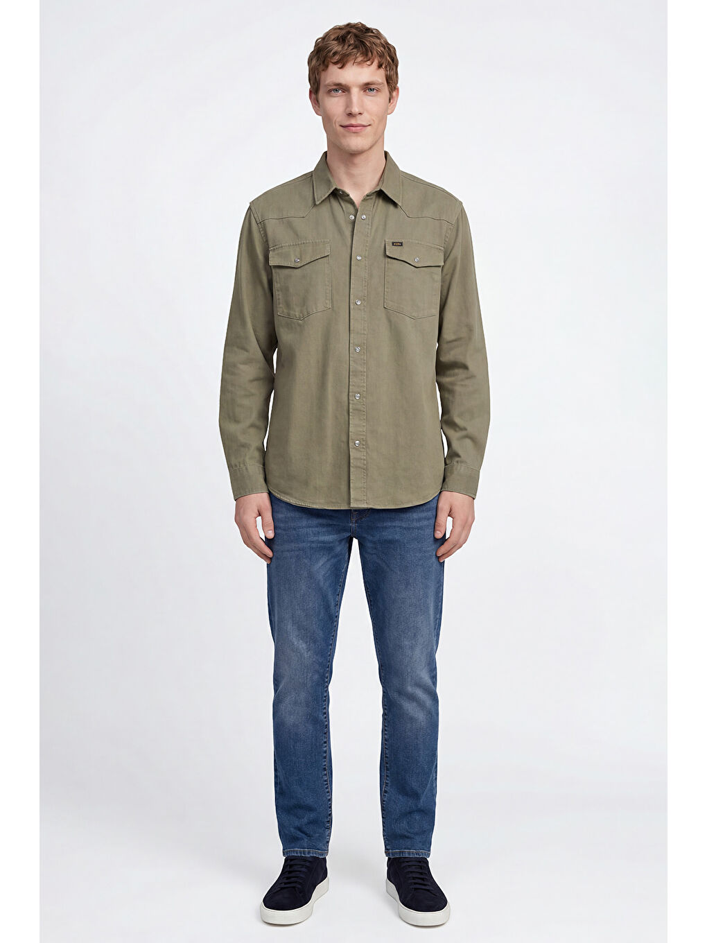 Haki %100 Pamuk Western Regular Fit Normal Kesim Cepli Gömlek-2