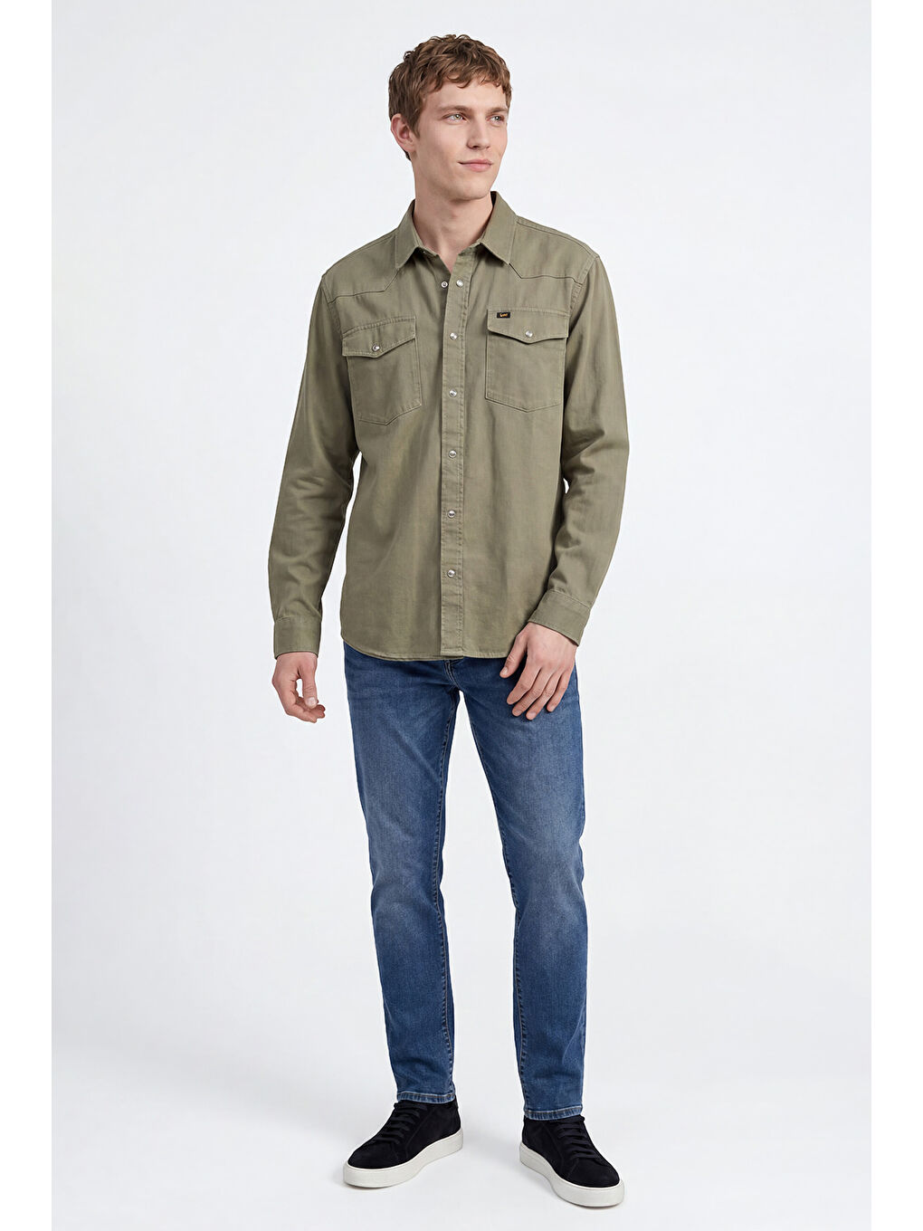Haki %100 Pamuk Western Regular Fit Normal Kesim Cepli Gömlek-3