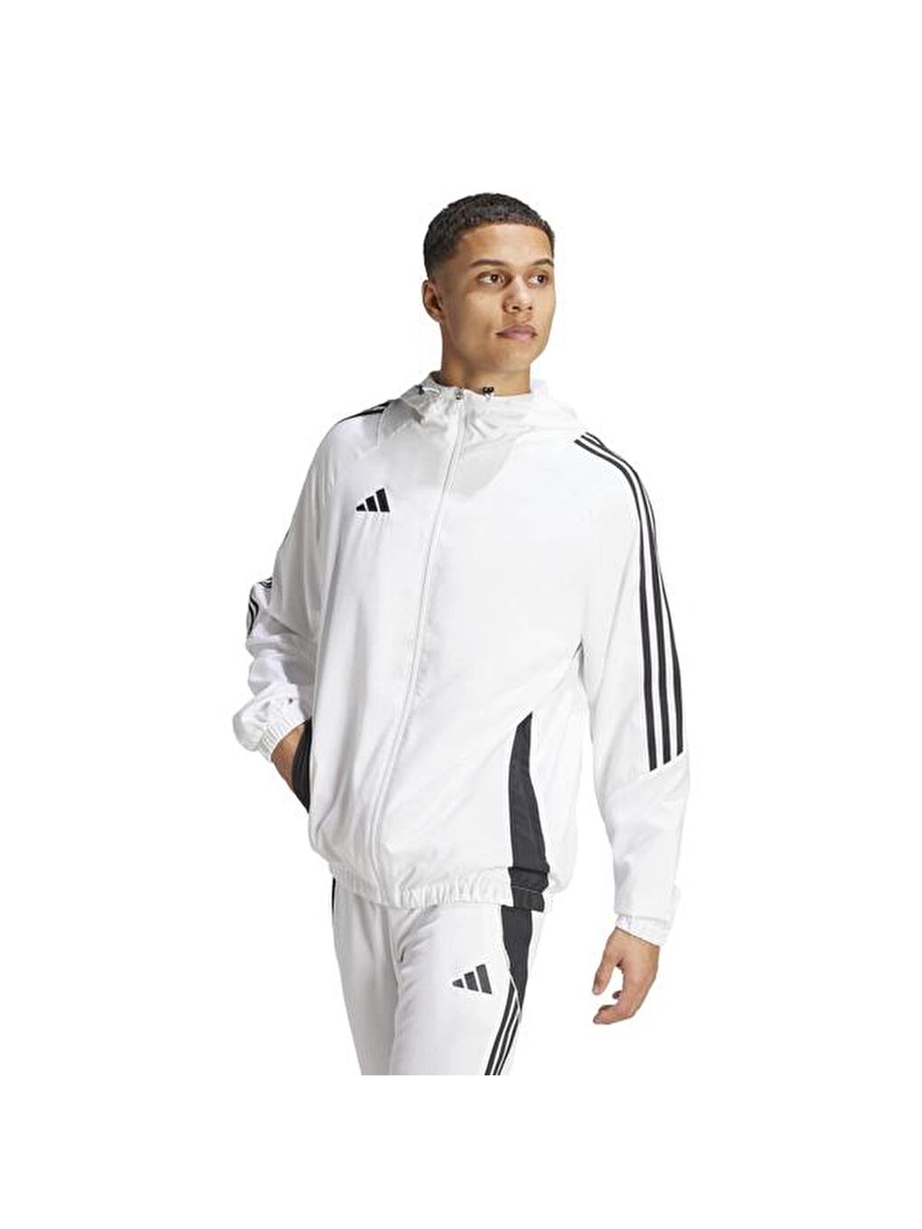 Tiro 24 Windbreaker Erkek Beyaz Kapüşonlu Fermuarlı Sweatshirt