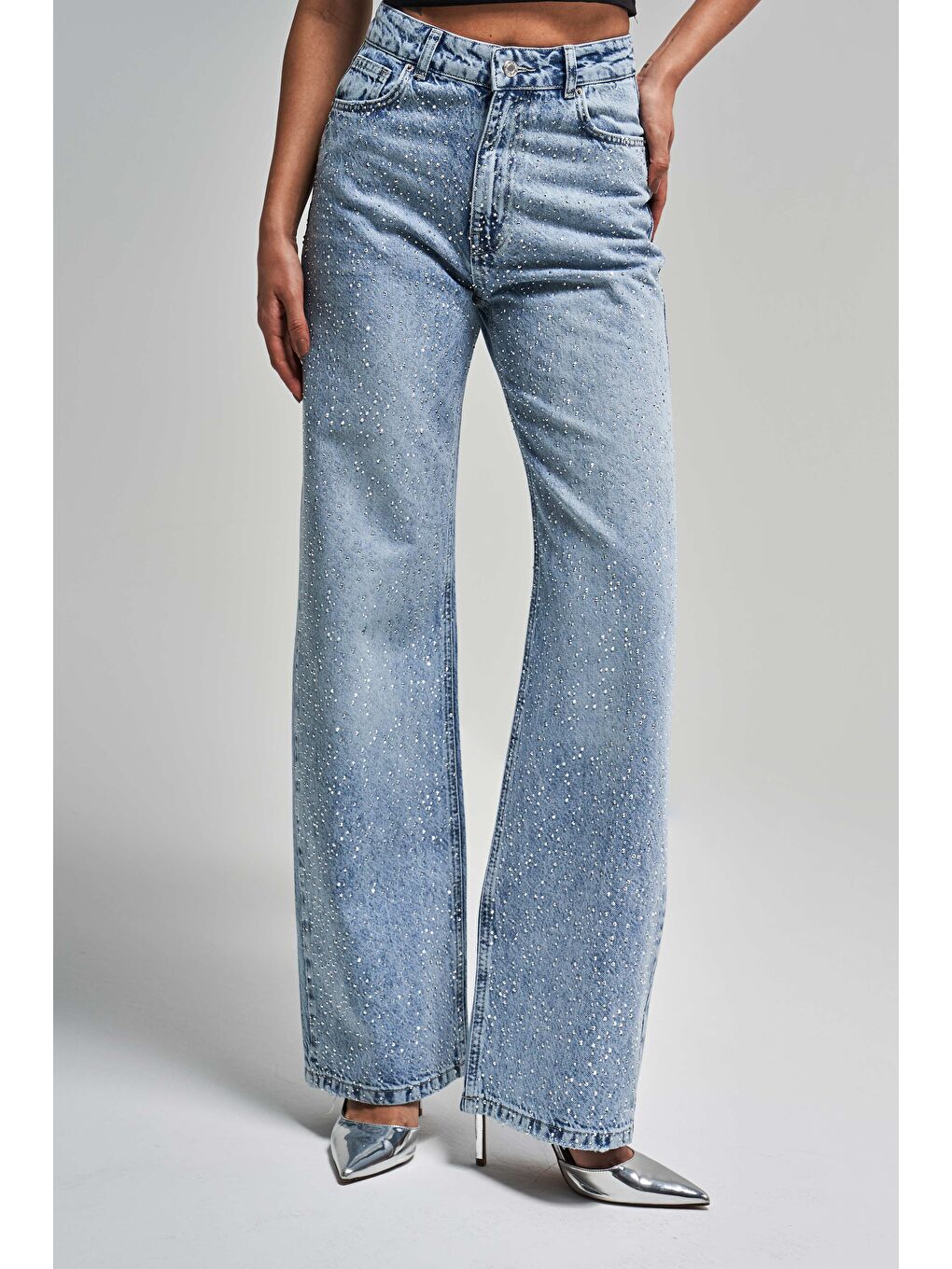 Mavi Kadın Jean Reng 4s5-24 Straight Fit Yüksek Bel Önü Parlak Taşlı %100 Pamuk Tasarım Denim Jean