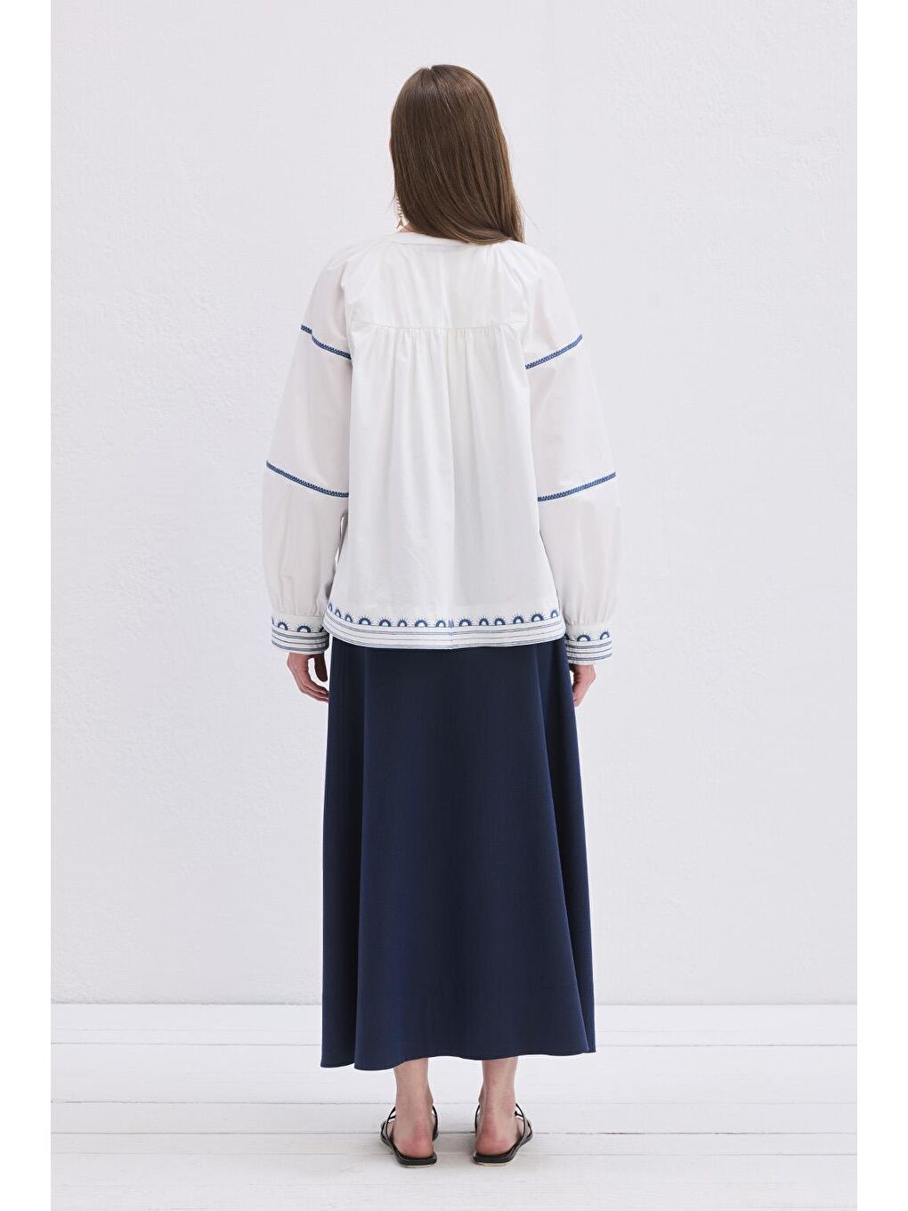 Lova Nakışlı Bağlamalı Ceket Ekru-4