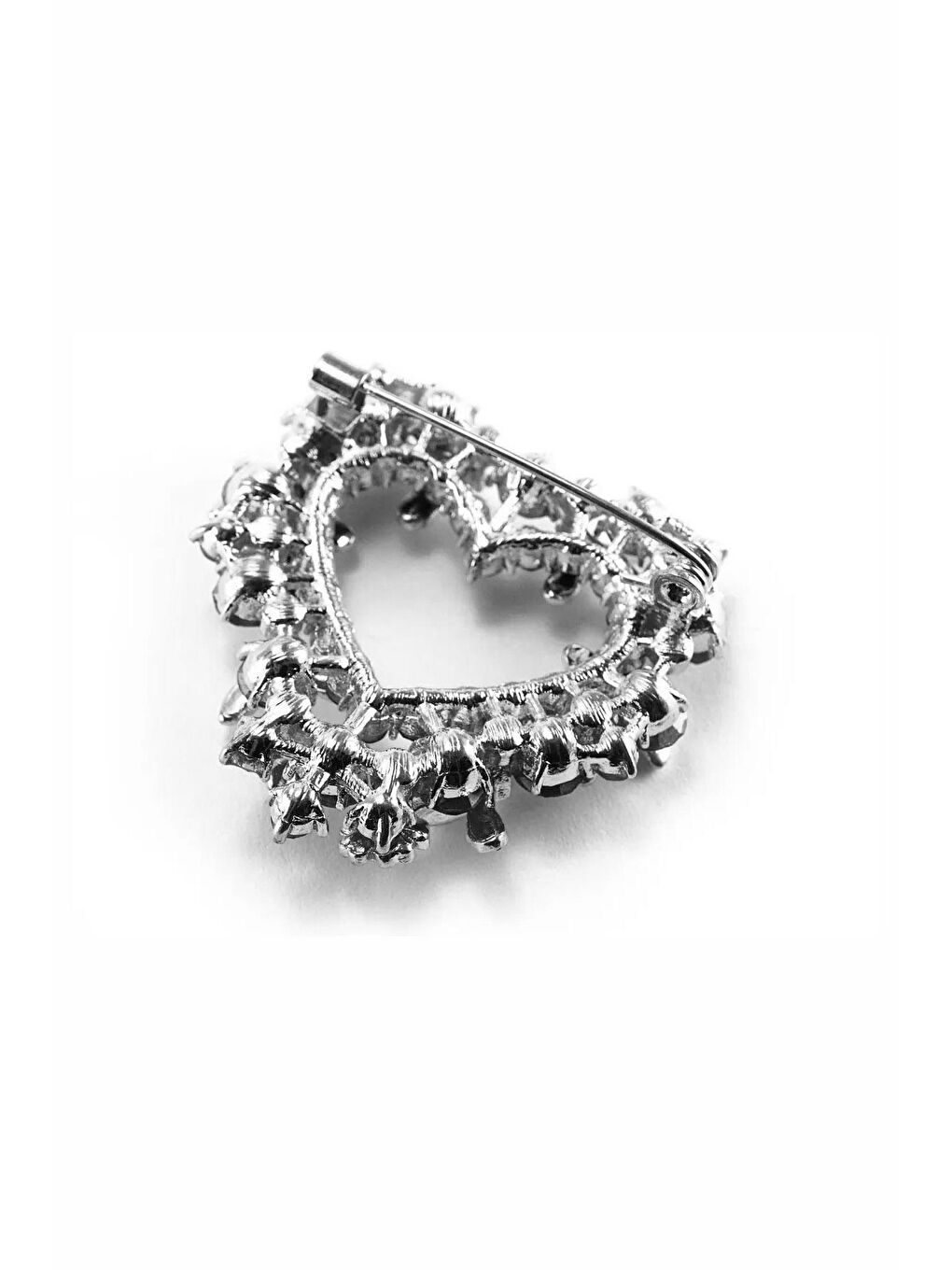 Gri Yılbaşı Gümüş Kaplama Kristal Taşlı Kalp Broş-4