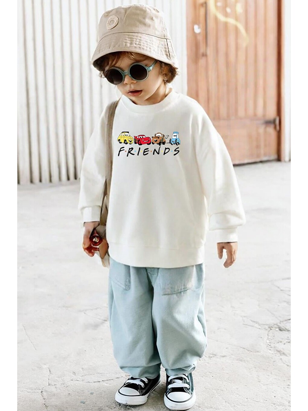 Ekru Unisex Baskılı 3 İplik Kumaş Pamuklu Sweatshirt