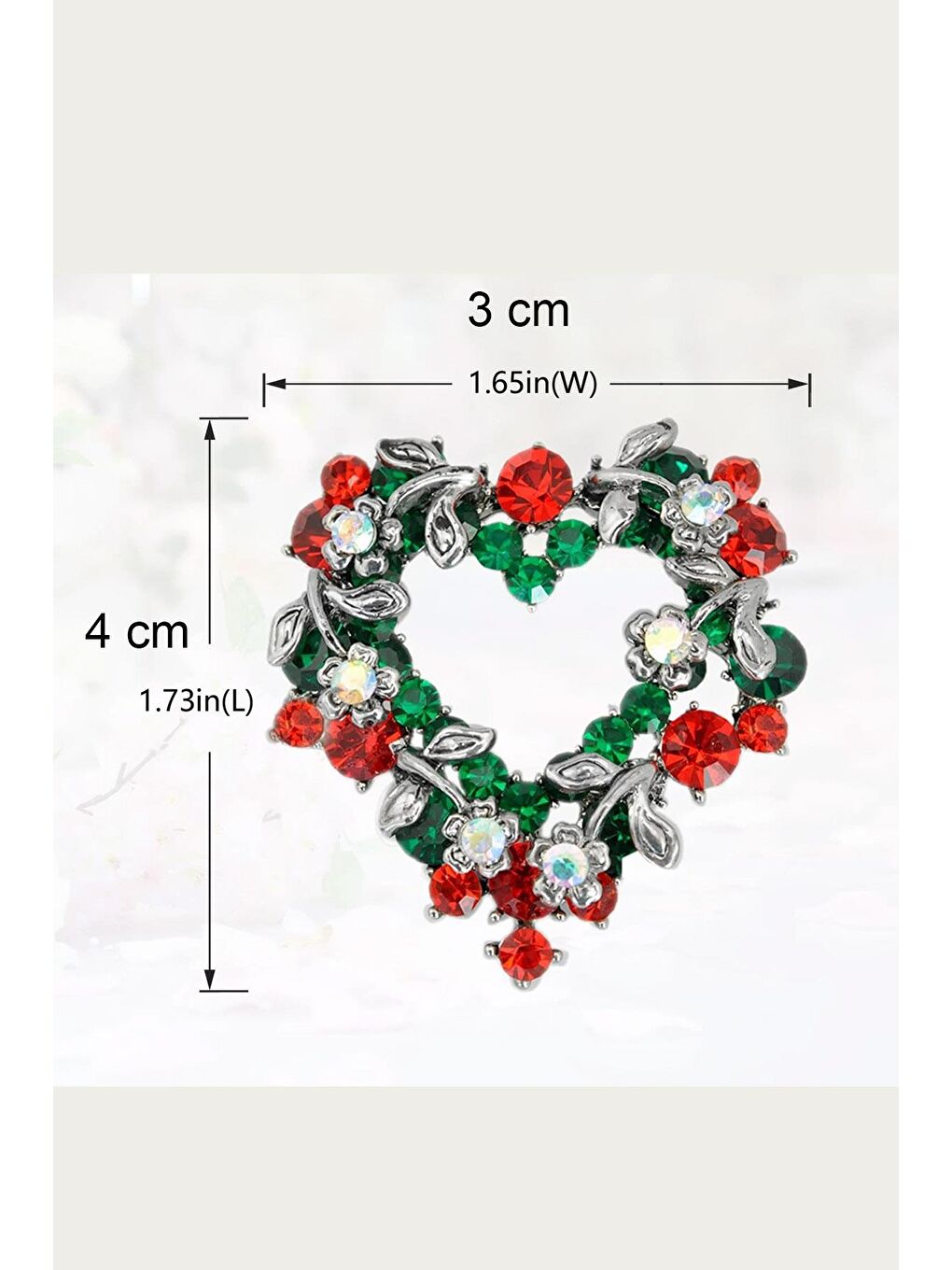 Gri Yılbaşı Gümüş Kaplama Kristal Taşlı Kalp Broş-5