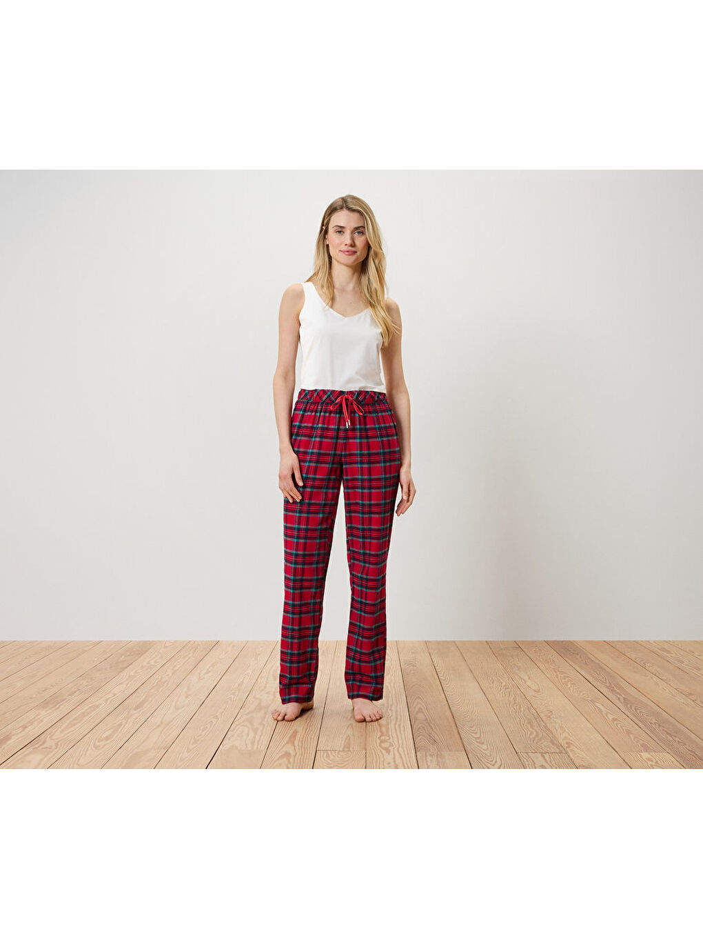 Kadın Rahat Flanel Pantolon, Kırmızı