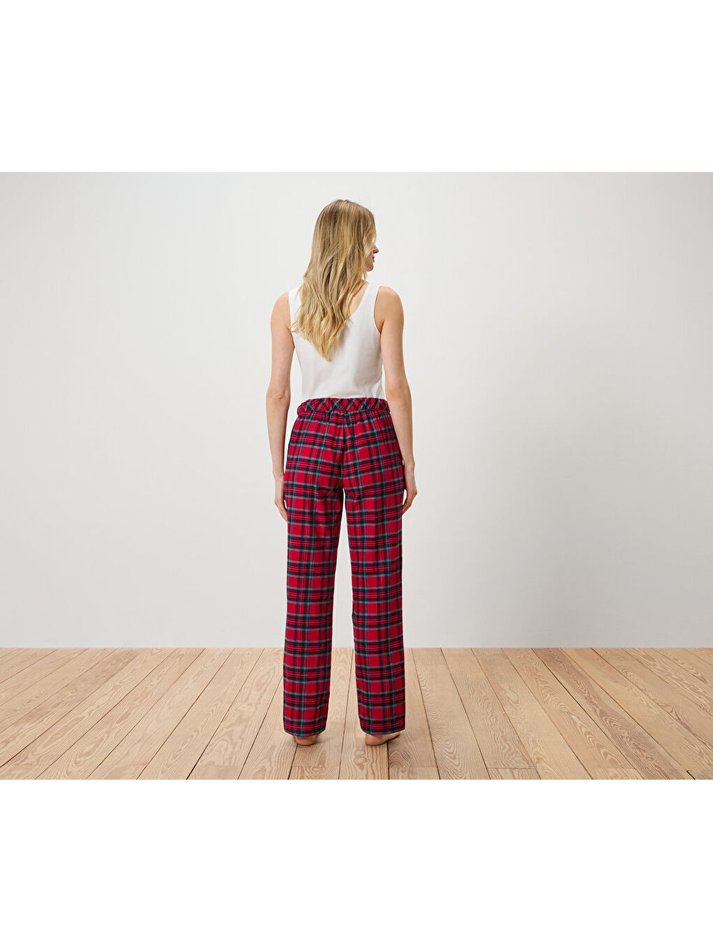 Kadın Rahat Flanel Pantolon, Kırmızı-1