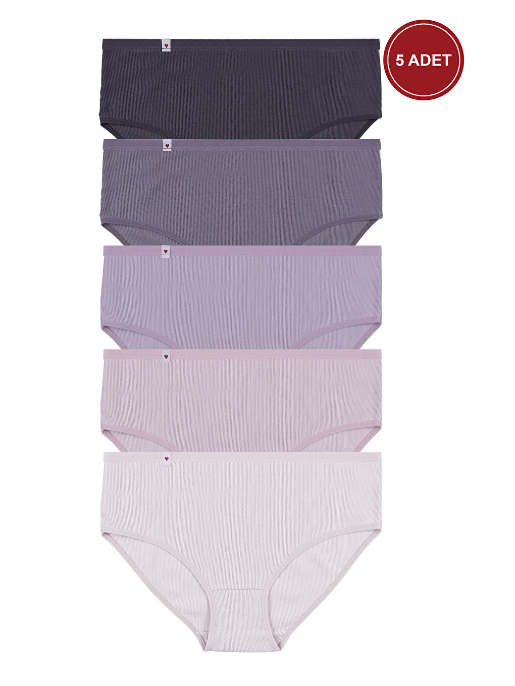 Mor Kadın 5'li Pamuklu Kaşkorse Etiket Detaylı Yüksek Bel Külot