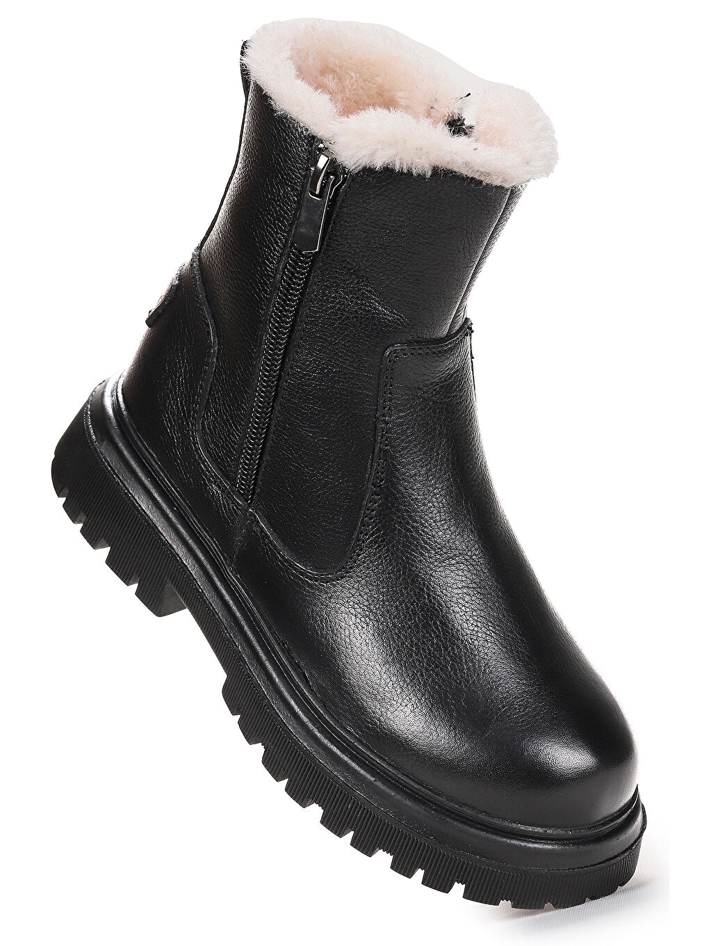 Siyah Niyu %100 Deri Fermuarlı Kız Çocuk Bot Ayakkabı