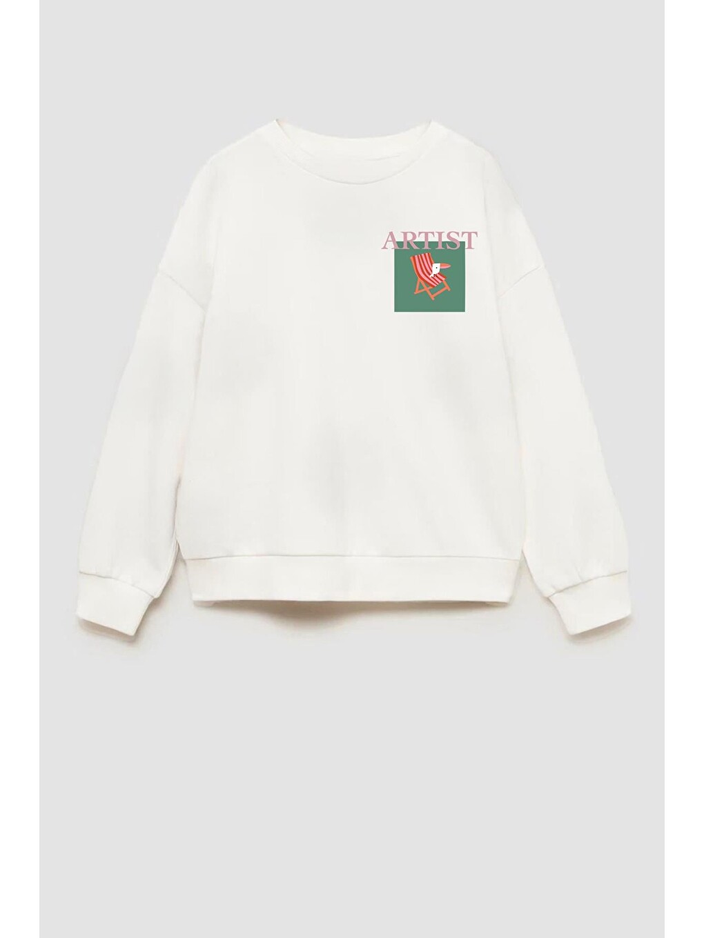 Ekru Unisex Çocuk Baskılı 3 İplik Kumaş Pamuklu Sweatshirt
