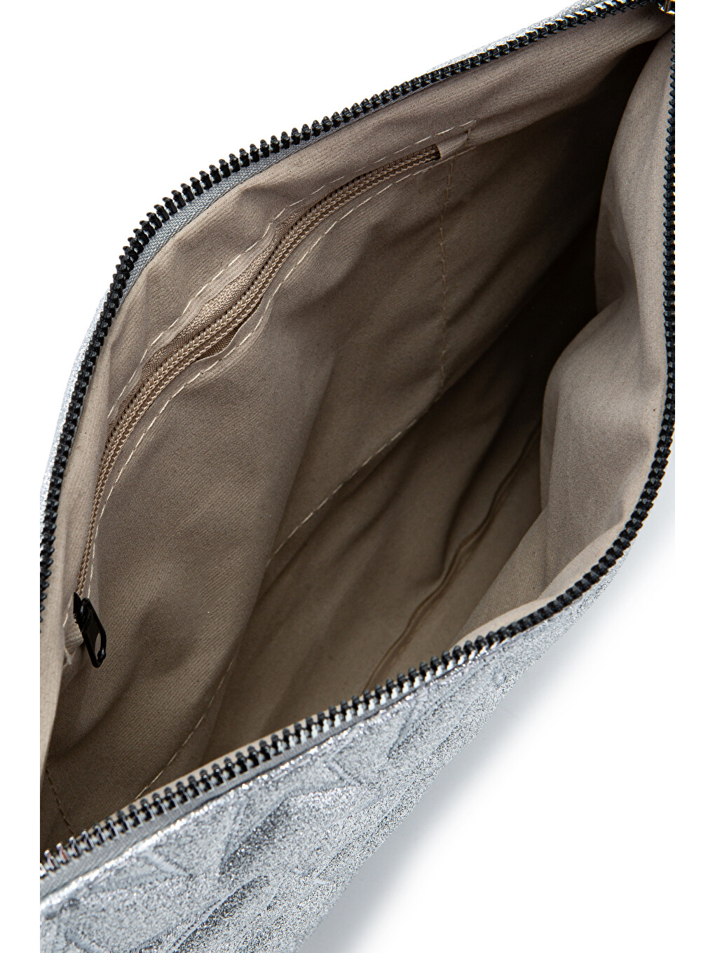 Gri Tablet Boy Dikişli Clutch Star Kadın Yıldız Çapraz Çanta Tbstar Simli Gümüş-3