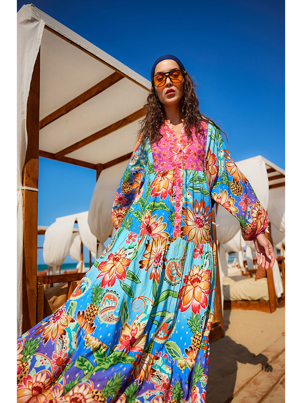 Kadın Çicek Desenli Elbise Mavi