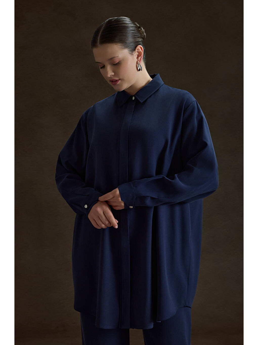 Lacivert Lyocell Tunik