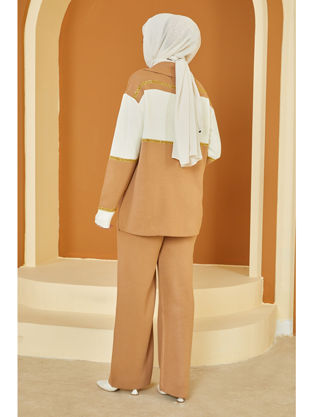 Kahverengi Sim Şeritli Detaylı Triko Takım Sütlü Kahve - 27655-5